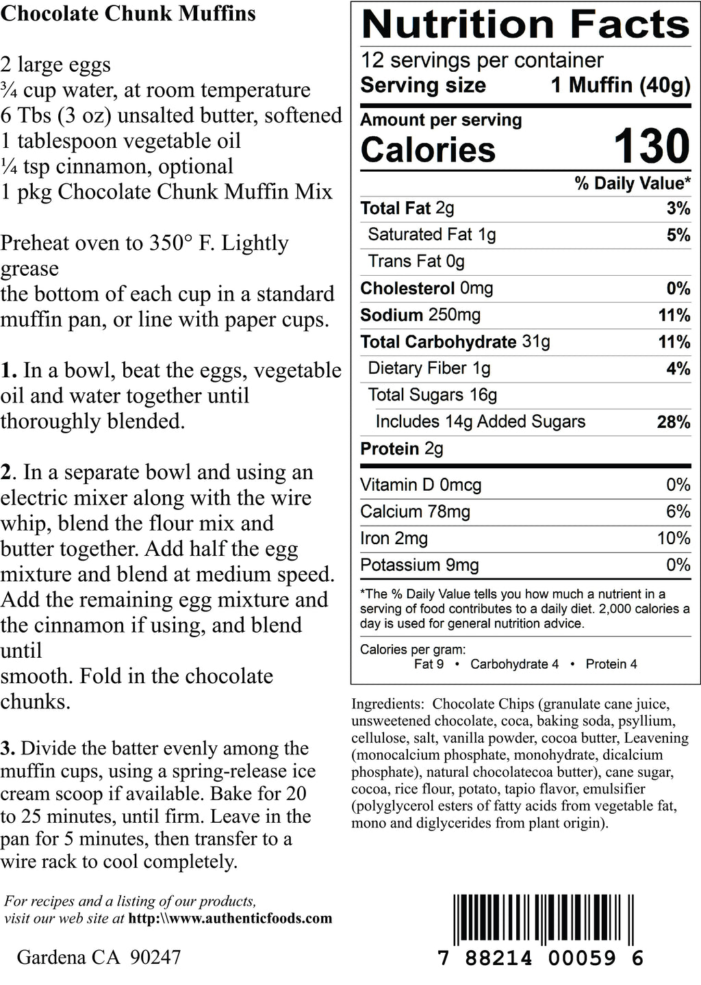Chocolate Chunk Muffin Mix
