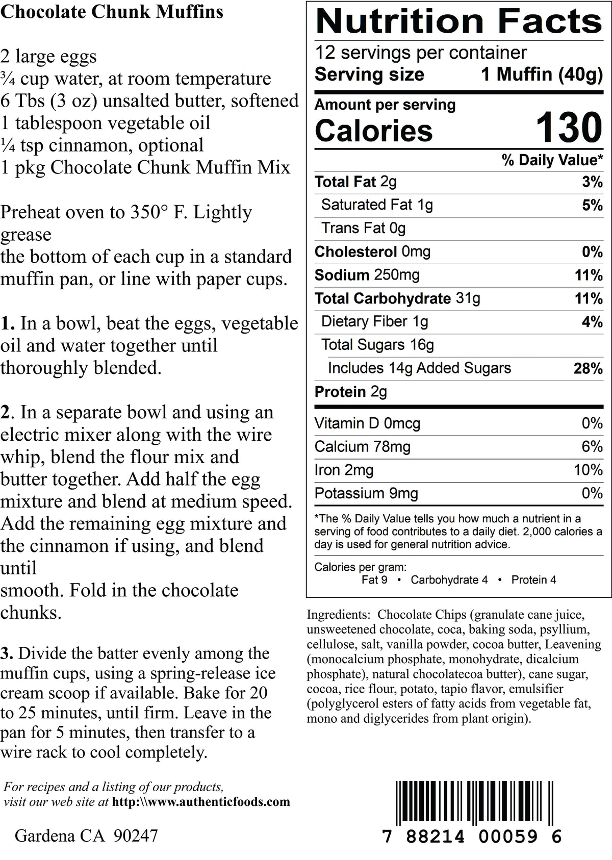 Chocolate Chunk Muffin Mix