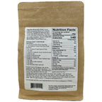 Back view of a kraft paper resealable pouch showing a large white nutrition facts label with text for Superfine Brown Rice Flour from Authentic Foods.