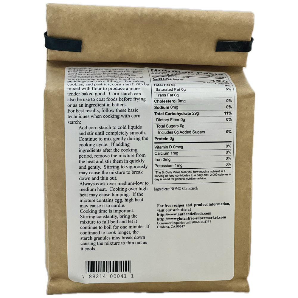 Authentic Foods Corn Starch (Non-GMO) package, back label with nutrition and directions
