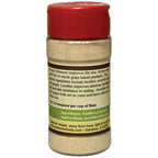 A plastic spice jar of Authentic Foods Dough Enhancer with a red lid and a beige powder inside, shown on a white background.