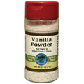 A 2.5 oz plastic bottle of Authentic Foods Vanilla Powder with a red flip-top lid and a beige label, shown on a plain white background.